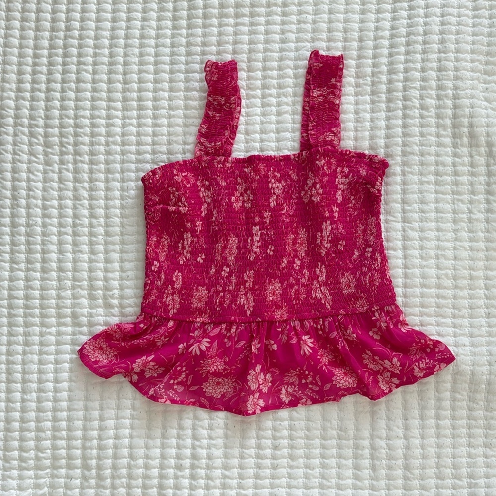 Super cute size L hot pink floral ruched tank top